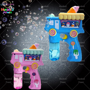 Hot sale summer kids Ice cream bubbles shooter dining car bubble gun with LED flashing light and sound