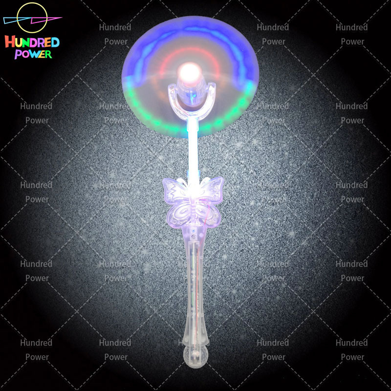 Hundred Power Wholesale LED Glow Windmill Light Up Butterfly Spin Flashing Stick Glowing Wand Toys for Kids