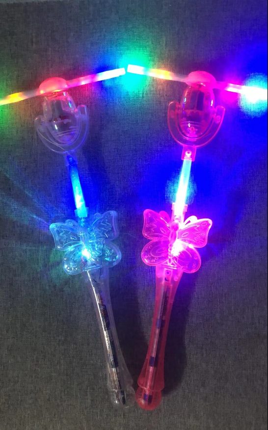 Hundred Power Wholesale LED Glow Windmill Light Up Butterfly Spin Flashing Stick Glowing Wand Toys for Kids