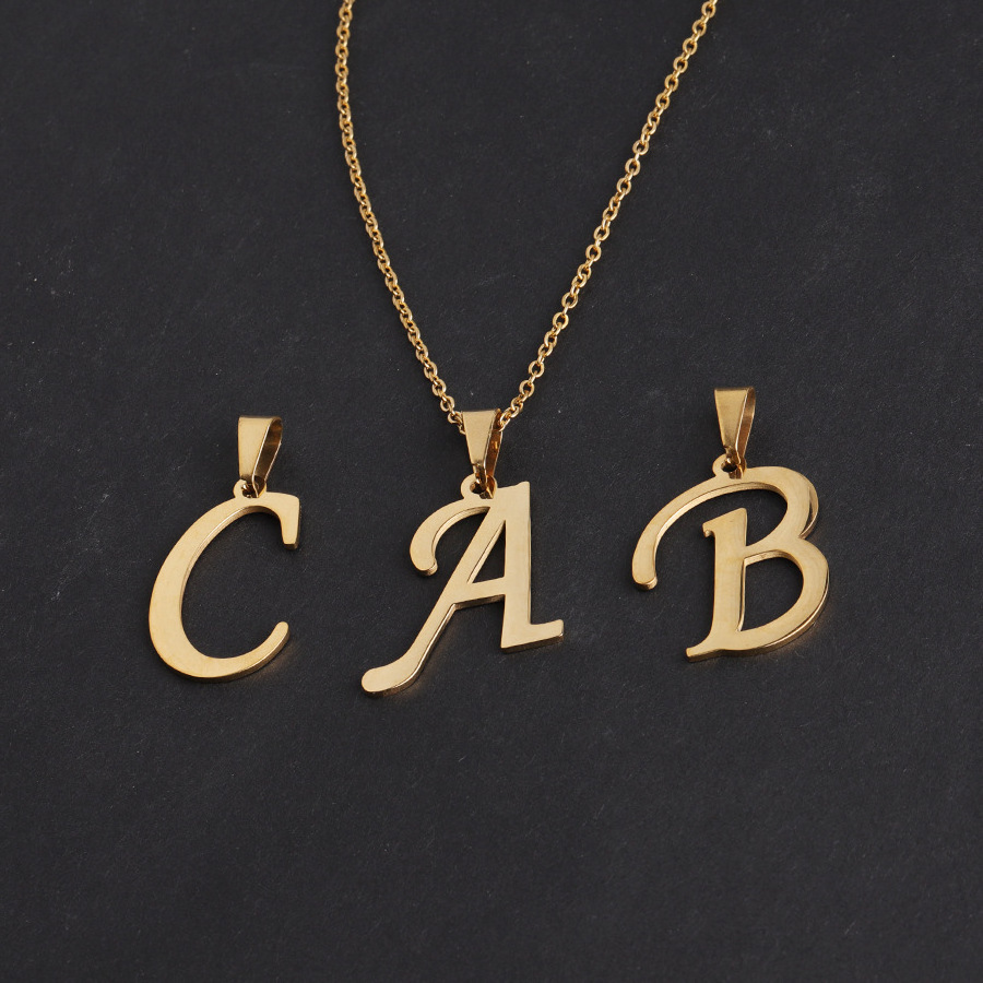 Gold Plated Stainless Steel 26 Letters i-q-o-s Necklace