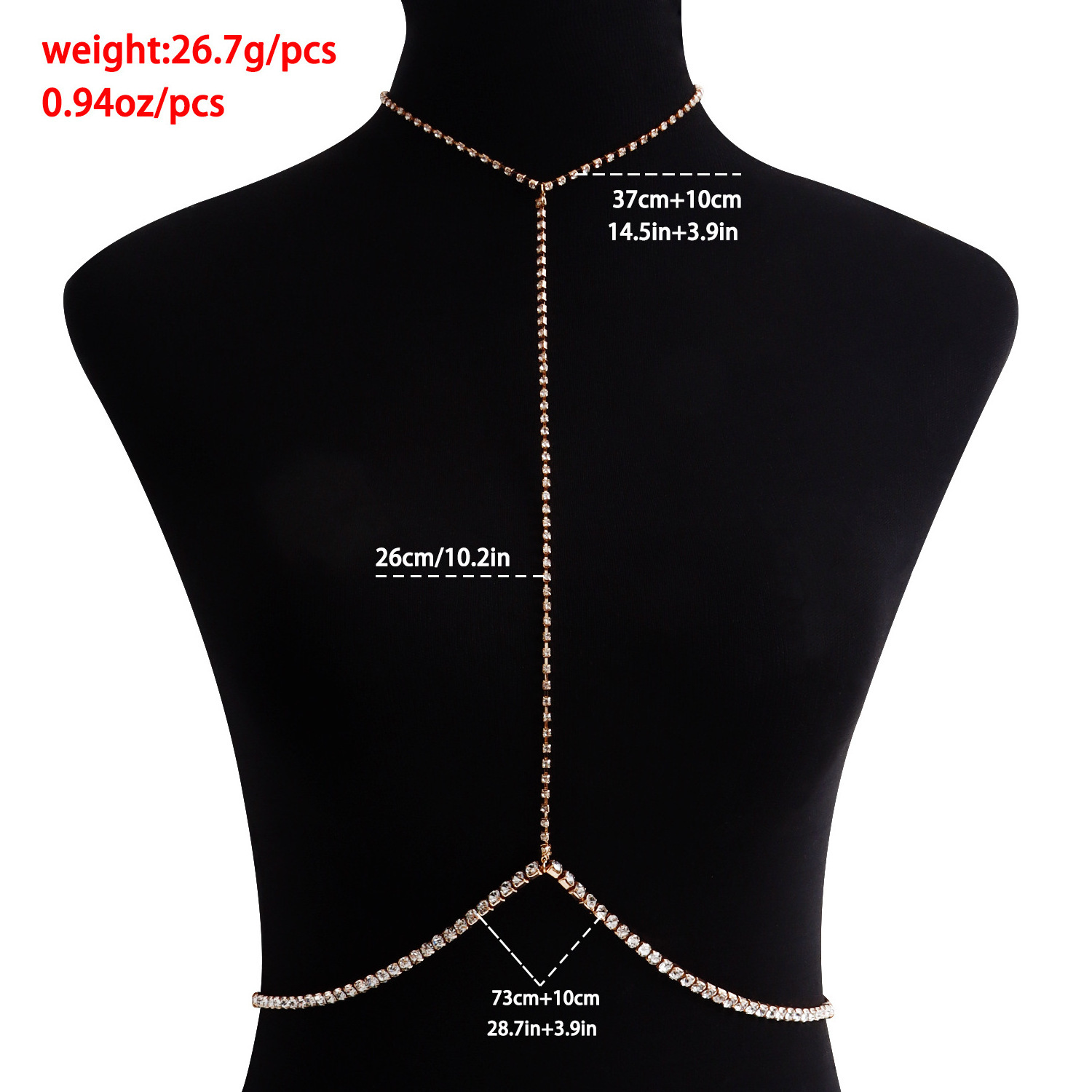 Classic Diamond Neck to Waist  Body Chain One String Gold /Rhodium Plated