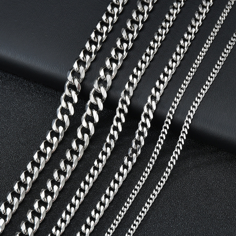 Basic Punk Stainless Steel Necklace for Men Women Curb Cuban Link Chain Vintage Black Gold Tone Solid Metal Choker Chain