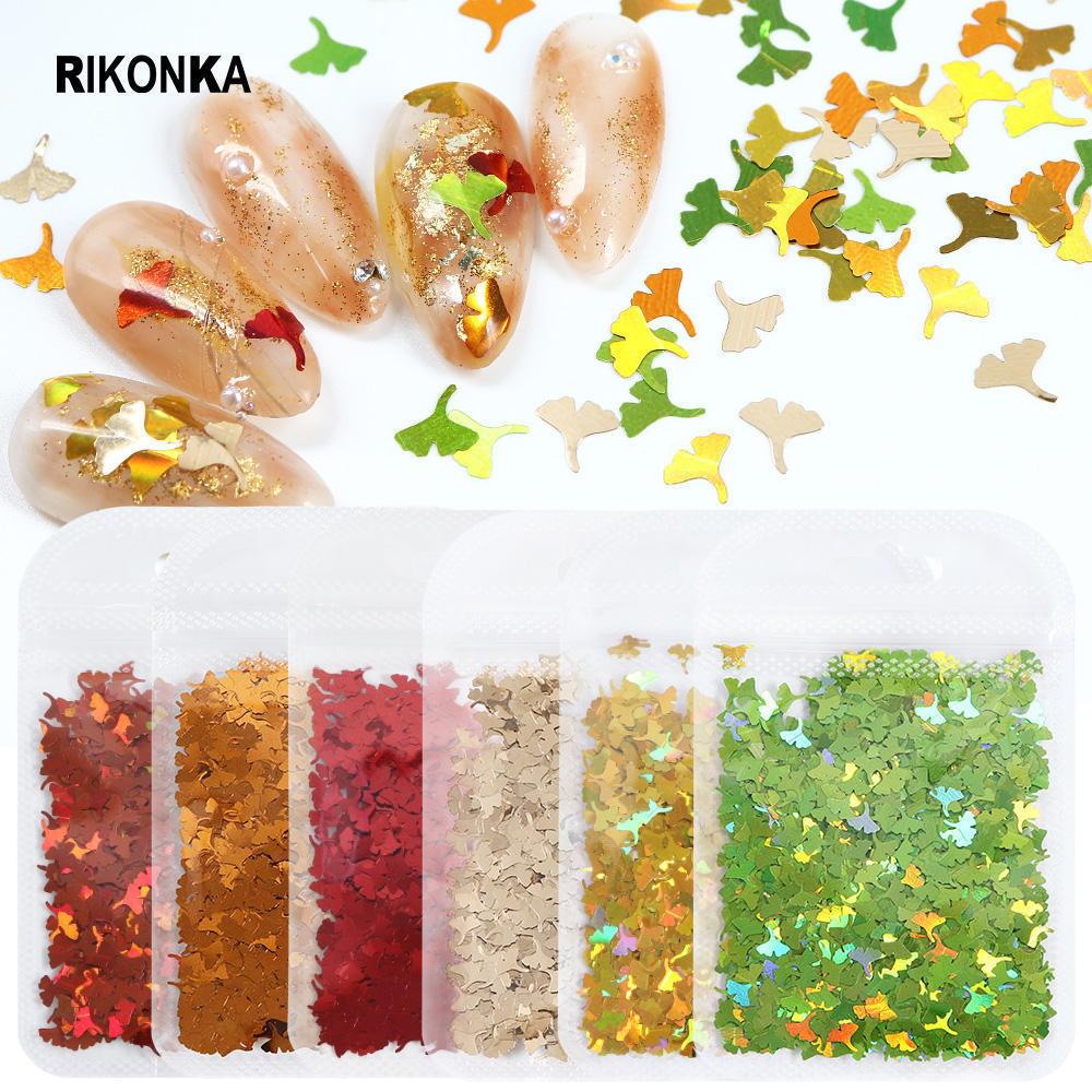 Autumn Maple Leaf Nail Art Sequins Tips For Manicure Mixed Size Fall Leaves Glitter Weeds Flakes Winter Christmas Nail Supplies