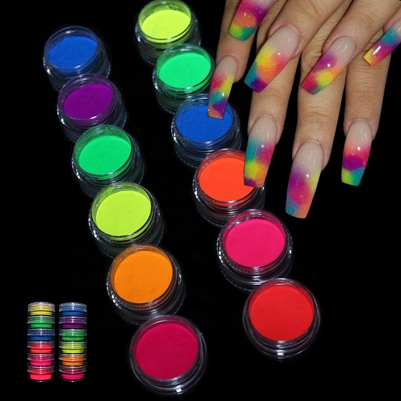 Neon Phosphor Pigment Powder Set Fluorescent Nail Glitter Eye Powder Manicure Decoration Glow in The Dark Pigment