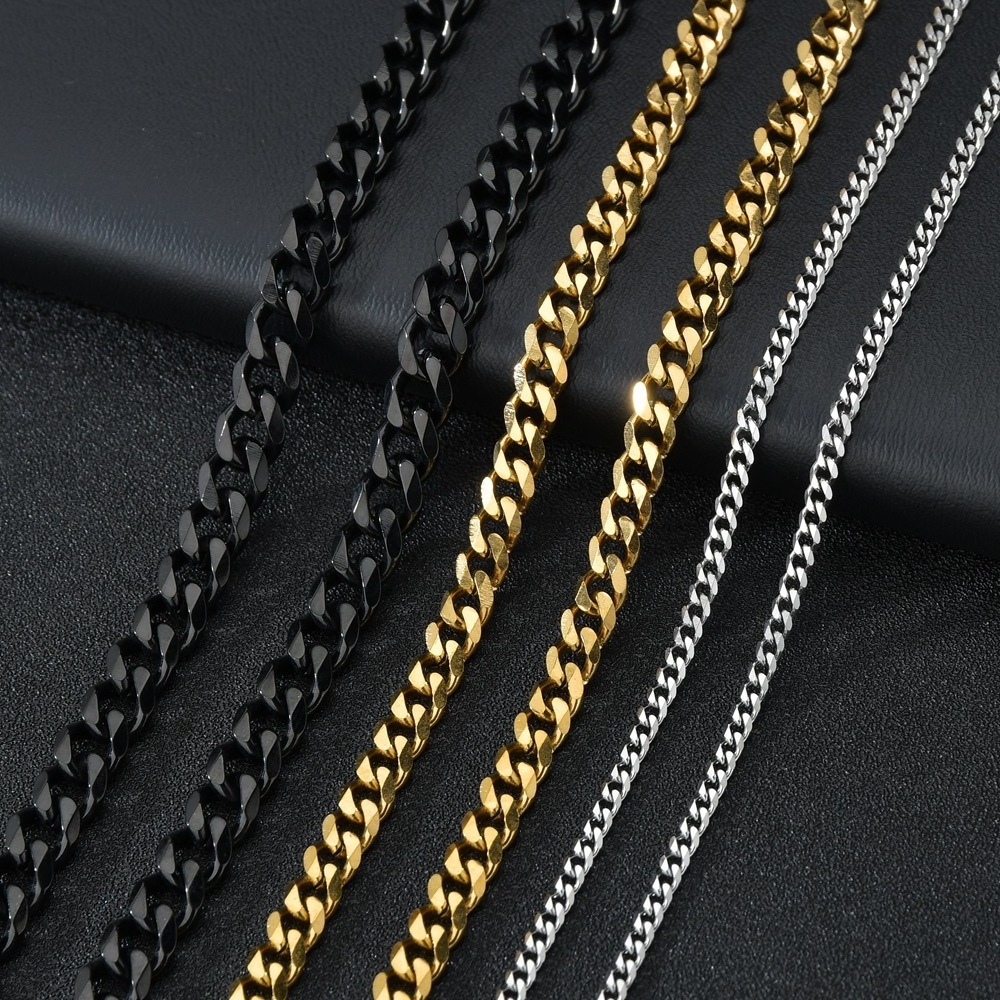 Basic Punk Stainless Steel Necklace for Men Women Curb Cuban Link Chain Vintage Black Gold Tone Solid Metal Choker Chain