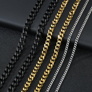 Basic Punk Stainless Steel Necklace for Men Women Curb Cuban Link Chain Vintage Black Gold Tone Solid Metal Choker Chain