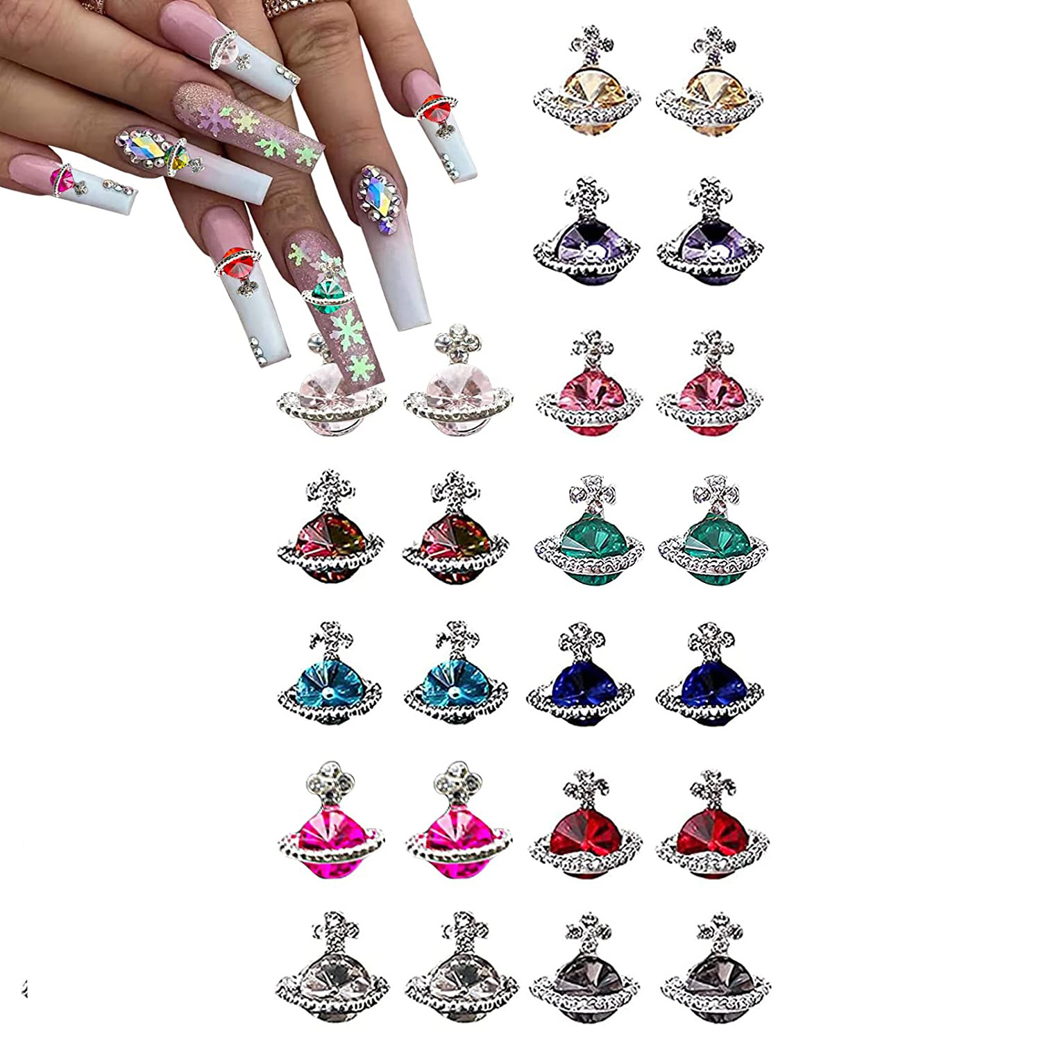 Luxury Nail Alloy Kawaii Colorful Planet Glitter Rhinestone Charm Stones For Nail Dangle Charms