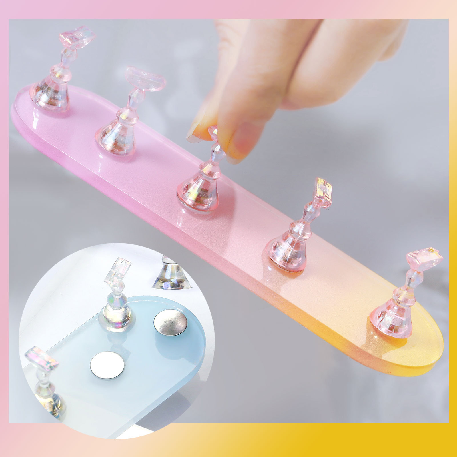 Aurora Gradient Colors Nail Holder Nails Tips False Display Board Practice UV Gel Training 1 Stand Base with 5 Showing Shelves