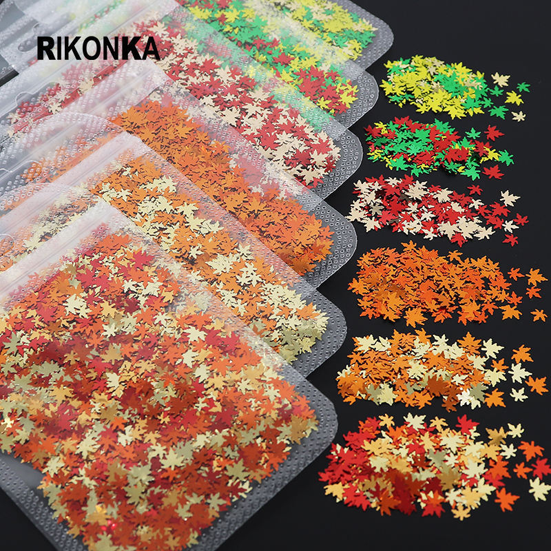 Autumn Maple Leaf Nail Art Sequins Tips For Manicure Mixed Size Fall Leaves Glitter Weeds Flakes Winter Christmas Nail Supplies