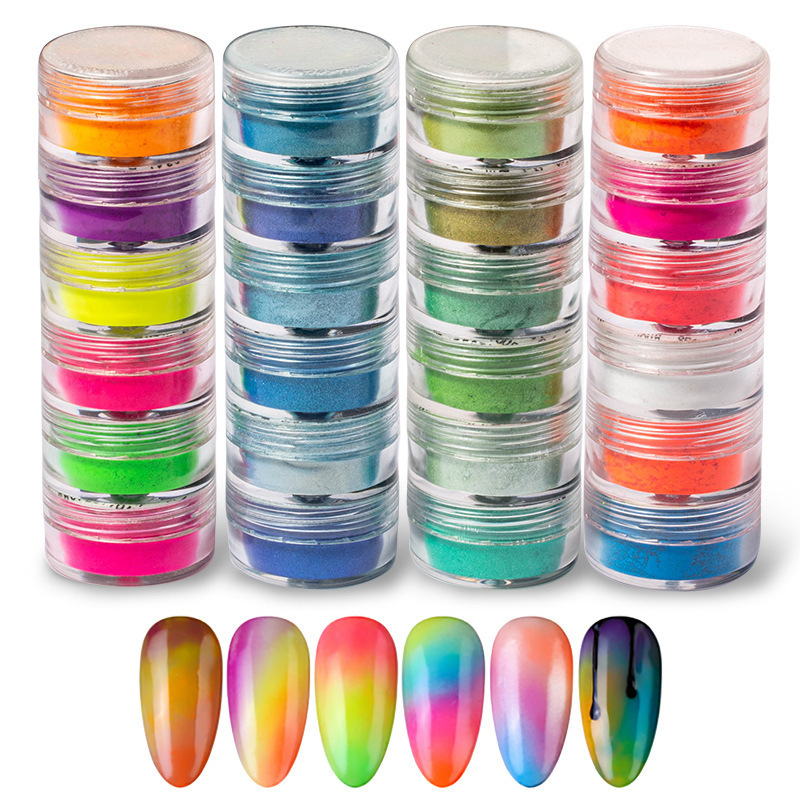 Neon Phosphor Pigment Powder Set Fluorescent Nail Glitter Eye Powder Manicure Decoration Glow in The Dark Pigment