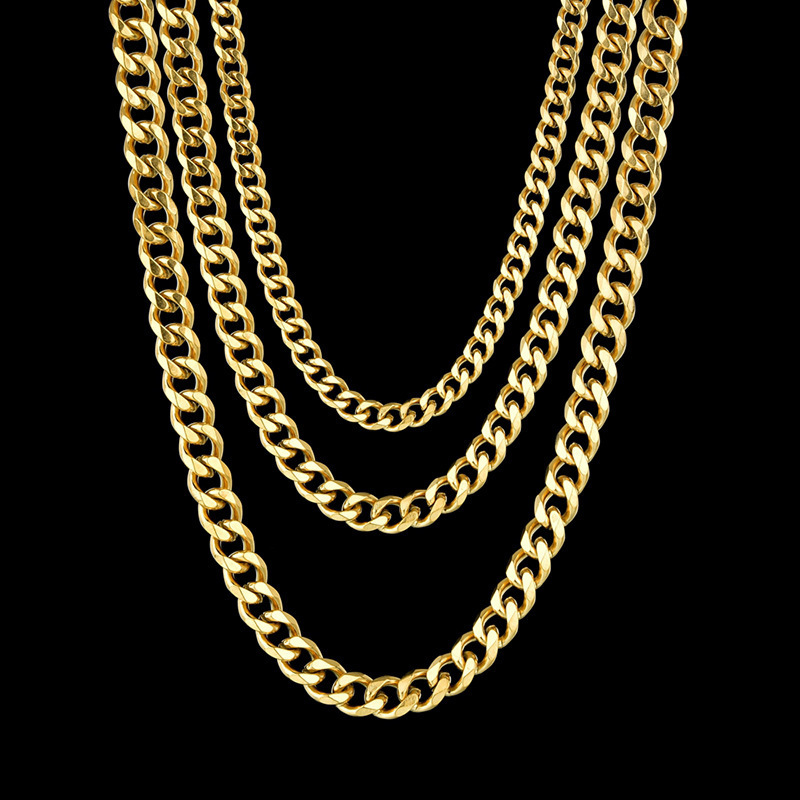 Basic Punk Stainless Steel Necklace for Men Women Curb Cuban Link Chain Vintage Black Gold Tone Solid Metal Choker Chain