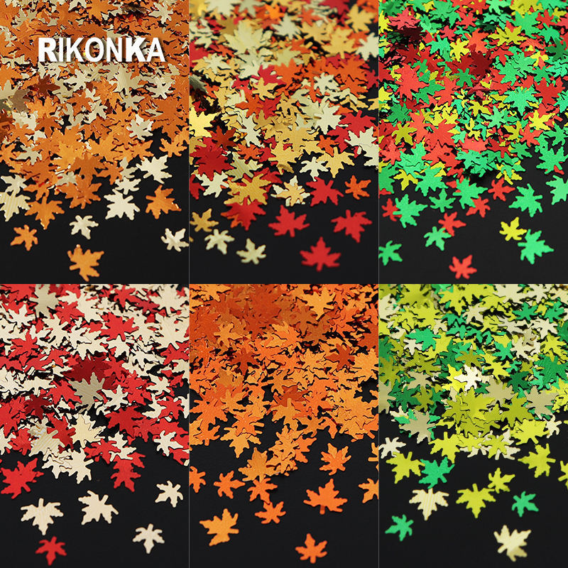 Autumn Maple Leaf Nail Art Sequins Tips For Manicure Mixed Size Fall Leaves Glitter Weeds Flakes Winter Christmas Nail Supplies