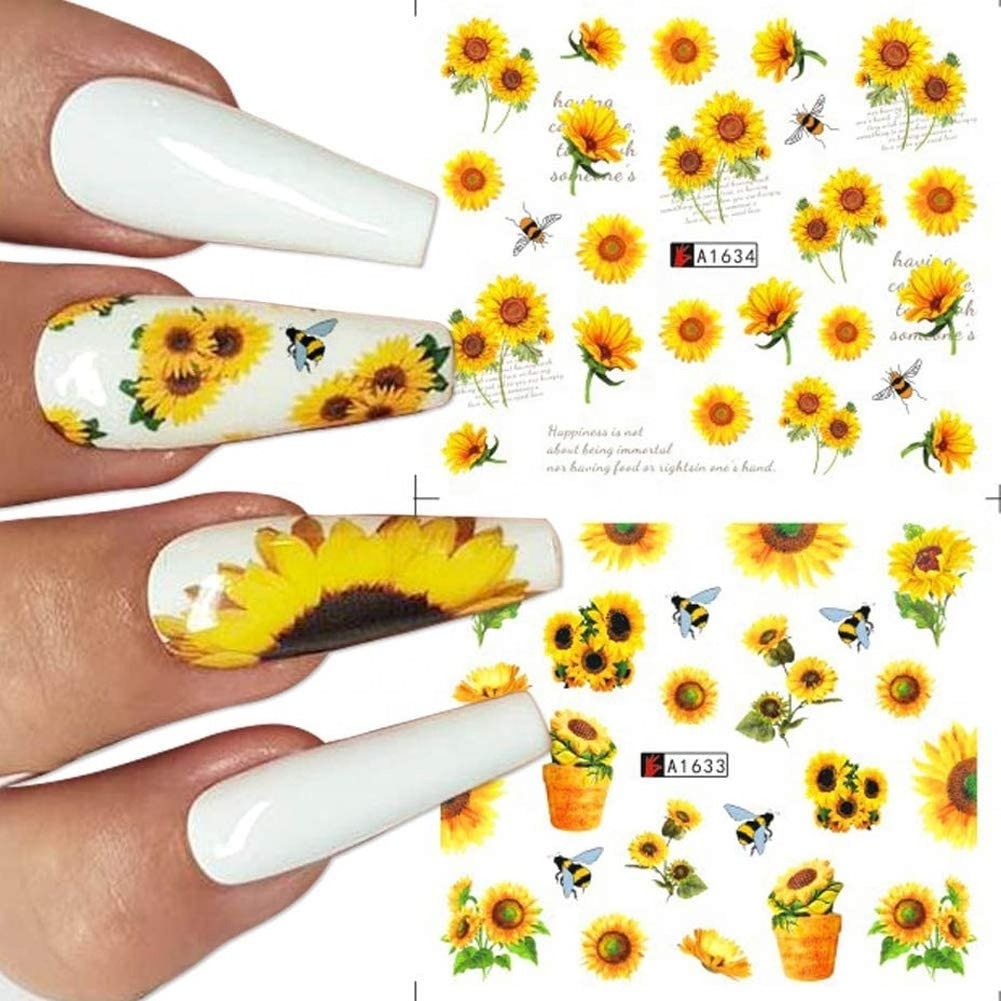 Flower Nail Art Water Decals Transfer Foils for Nails Supply Watermark Small Daisy Flowers Design Sunflower Nail Stickers