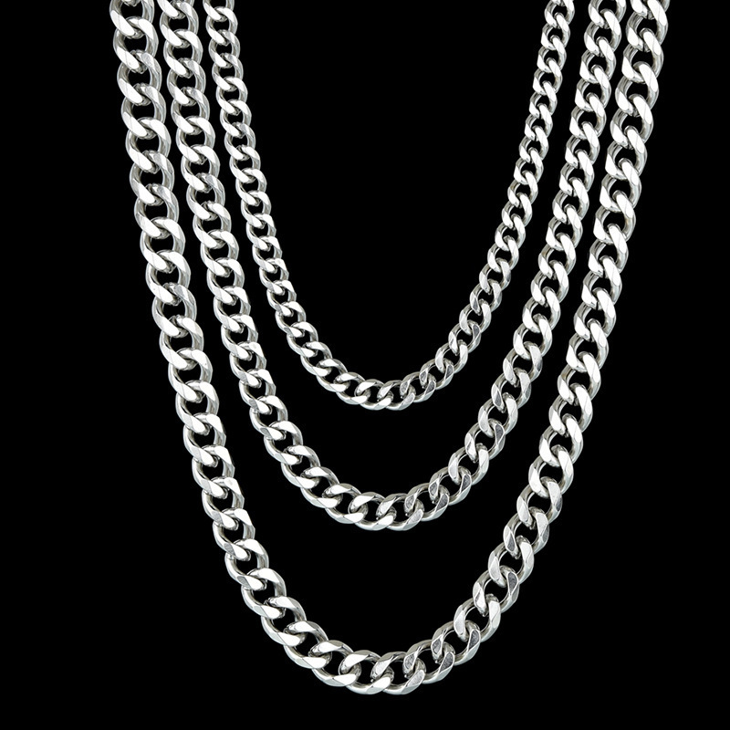 Basic Punk Stainless Steel Necklace for Men Women Curb Cuban Link Chain Vintage Black Gold Tone Solid Metal Choker Chain