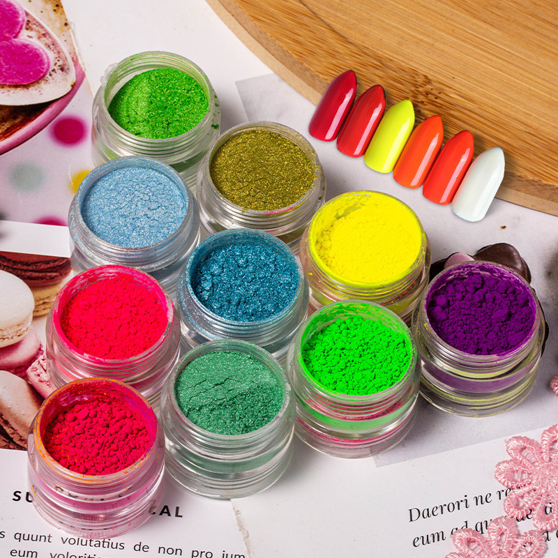 Neon Phosphor Pigment Powder Set Fluorescent Nail Glitter Eye Powder Manicure Decoration Glow in The Dark Pigment