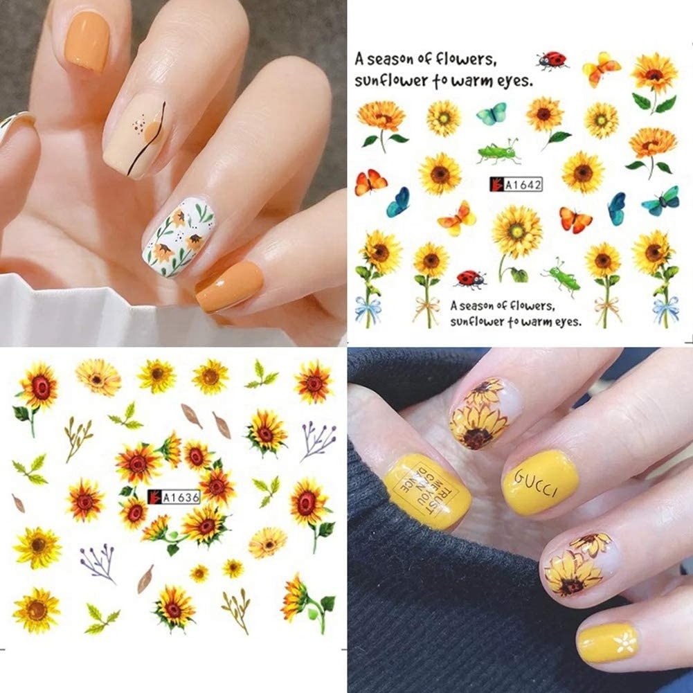 Flower Nail Art Water Decals Transfer Foils for Nails Supply Watermark Small Daisy Flowers Design Sunflower Nail Stickers