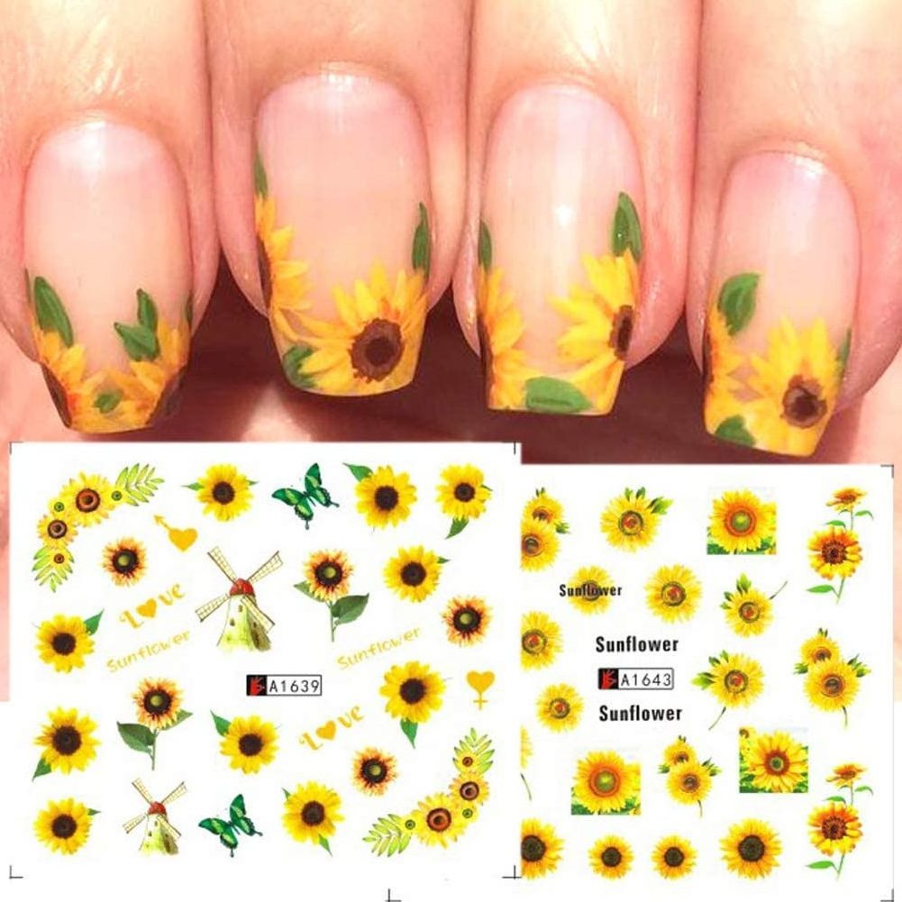 Flower Nail Art Water Decals Transfer Foils for Nails Supply Watermark Small Daisy Flowers Design Sunflower Nail Stickers