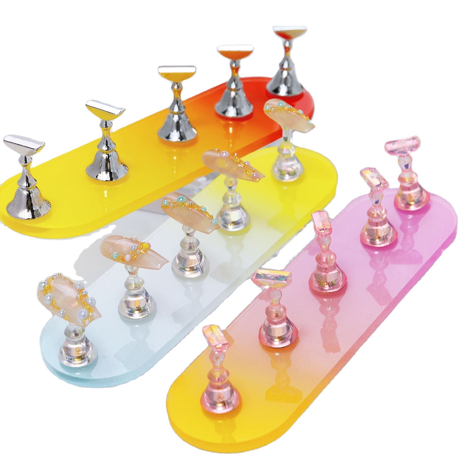 Aurora Gradient Colors Nail Holder Nails Tips False Display Board Practice UV Gel Training 1 Stand Base with 5 Showing Shelves