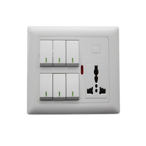 Electrical wall switches home indoor power switch 6 gang switch MF socket and indicator with dimmer provision