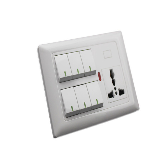 Electrical wall switches home indoor power switch 6 gang switch MF socket and indicator with dimmer provision