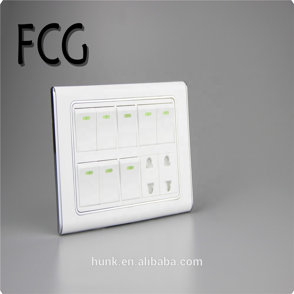 Cheap Price Manufacturer Luxury Electroplate pc White 8 gang and 2 socket modular switch