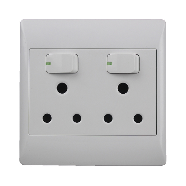 South Africa SASO Certificate switch socket 2 gang double 3 pin 16a outlet socket switch