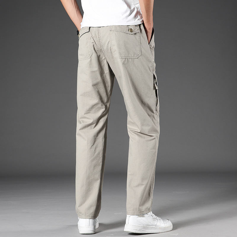 PMT-35 Men's Cotton Multi-Pocket Casual Straight Pants Plus Size Elastic Lightweight Formal with Light Wash