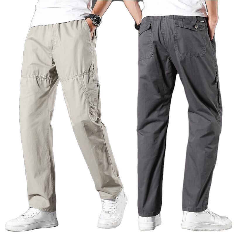 PMT-35 Men's Cotton Multi-Pocket Casual Straight Pants Plus Size Elastic Lightweight Formal with Light Wash