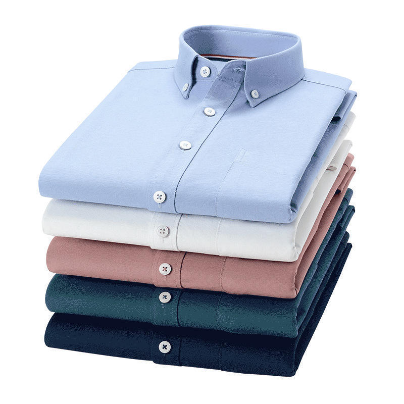 100% Cotton Men's Long Sleeve Oxford Shirt New Fashion Casual Dress Zipper Plain Dyed Technique Breathable Solid Export Europe