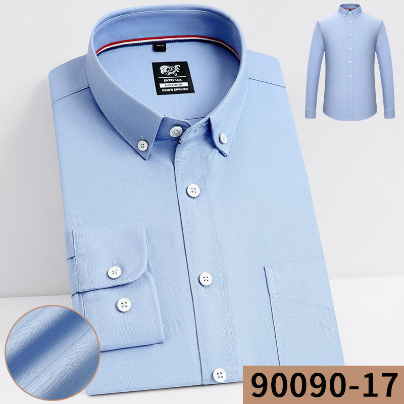 100% Cotton Men's Long Sleeve Oxford Shirt New Fashion Casual Dress Zipper Plain Dyed Technique Breathable Solid Export Europe