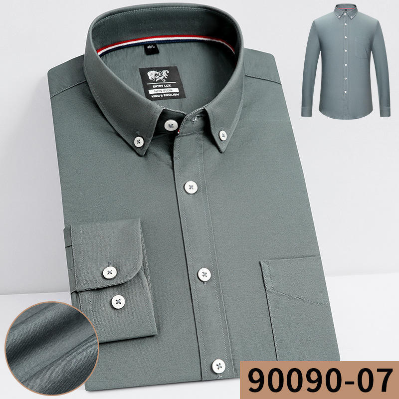 100% Cotton Men's Long Sleeve Oxford Shirt New Fashion Casual Dress Zipper Plain Dyed Technique Breathable Solid Export Europe