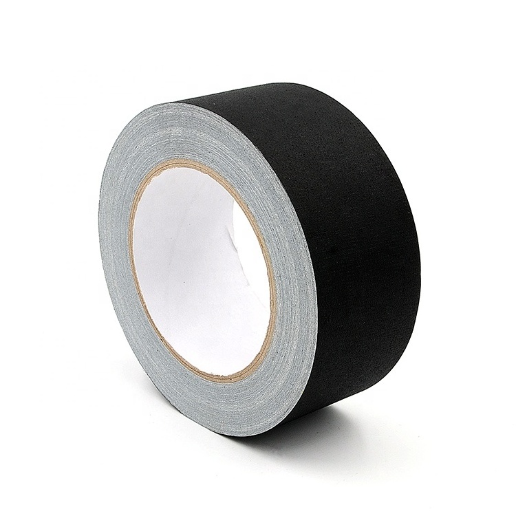 Single sided China manufacturer strong rubber adhesive inner logo printed 2inchX60yards camera matt finish black gaffer tape