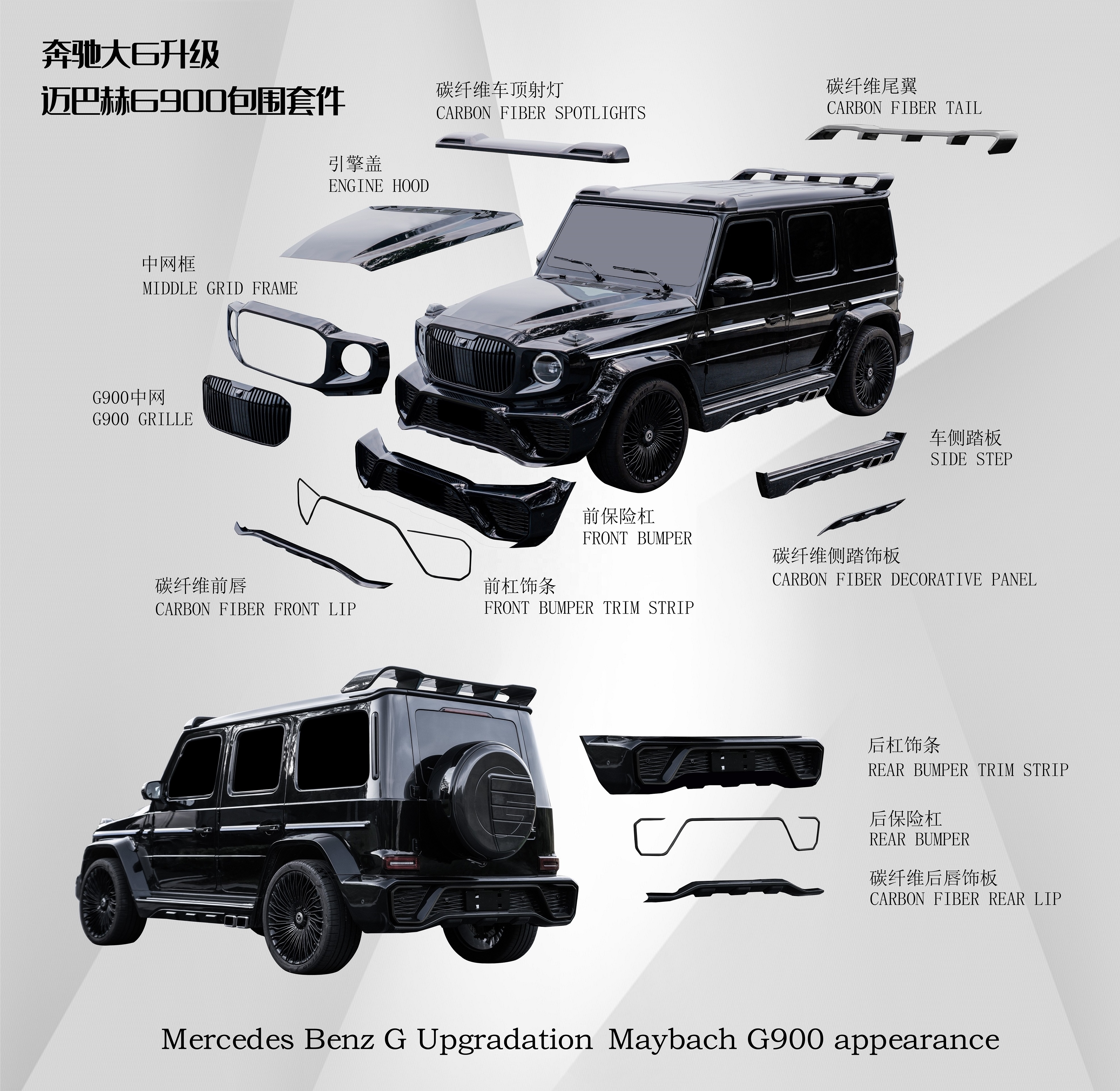 HOT Full Bodykit  Carbon Fiber Spoiler Hood Fender Bumper Grille Side Step For Mercedes G Class W464 Upgrade Mayback G900 Brabvs