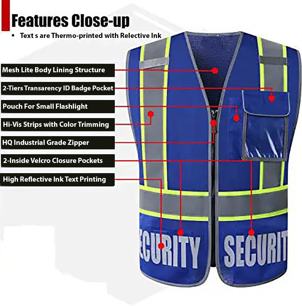 Reflective Safety Workwear Hi-Viz Traffic Illumination Night visibility Construction Roadway Emergency Outdoor Hi-Vis Blue Vest