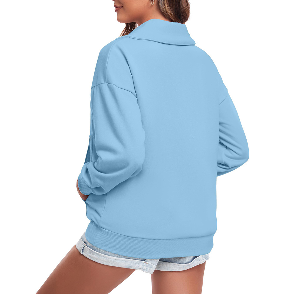 Custom High Quality  Cotton Clothing Women Half Zip Pullover Plain Corded Crew Sweatshirt