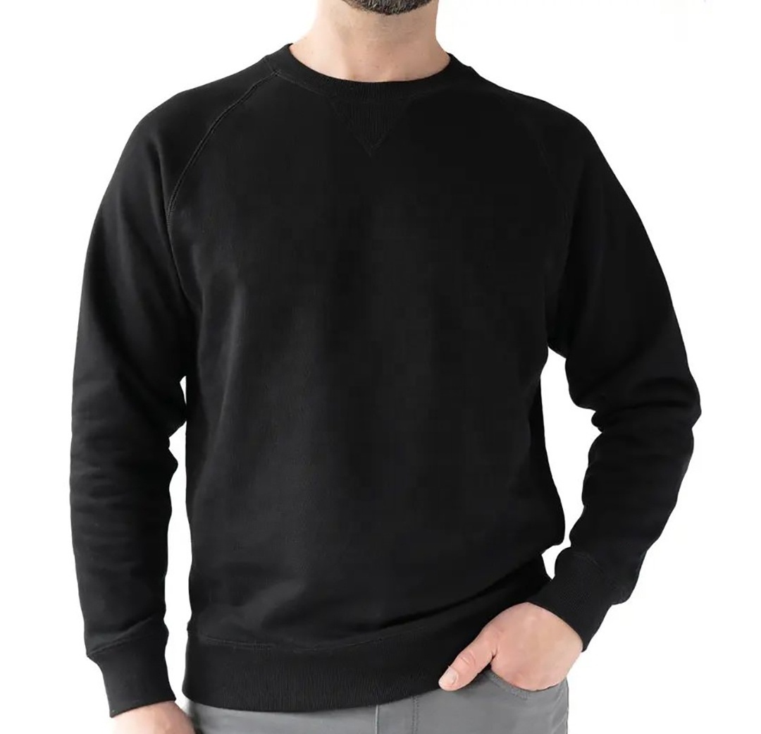 Wholesale black plain custom crewneck sweatshirt 100% cotton fleece pullover oversized american raglan sleeve sweatshirt blank