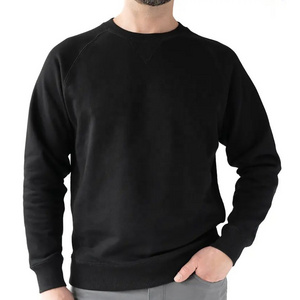 Wholesale black plain custom crewneck sweatshirt 100% cotton fleece pullover oversized american raglan sleeve sweatshirt blank