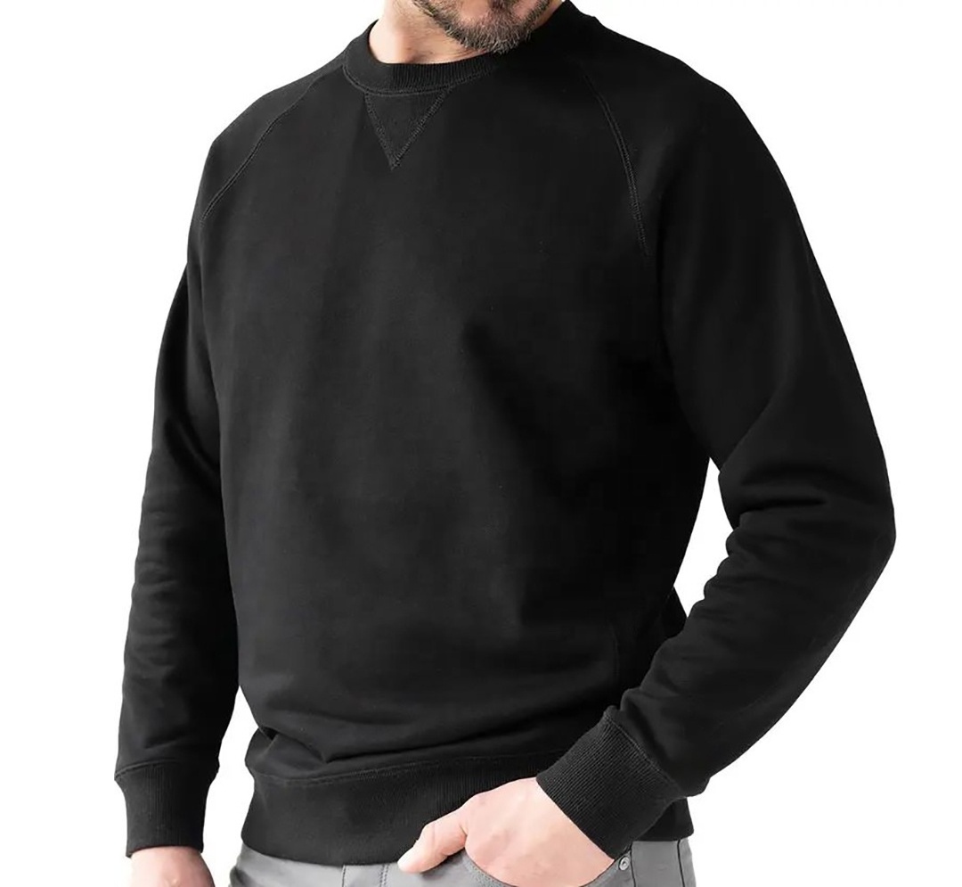 Wholesale black plain custom crewneck sweatshirt 100% cotton fleece pullover oversized american raglan sleeve sweatshirt blank