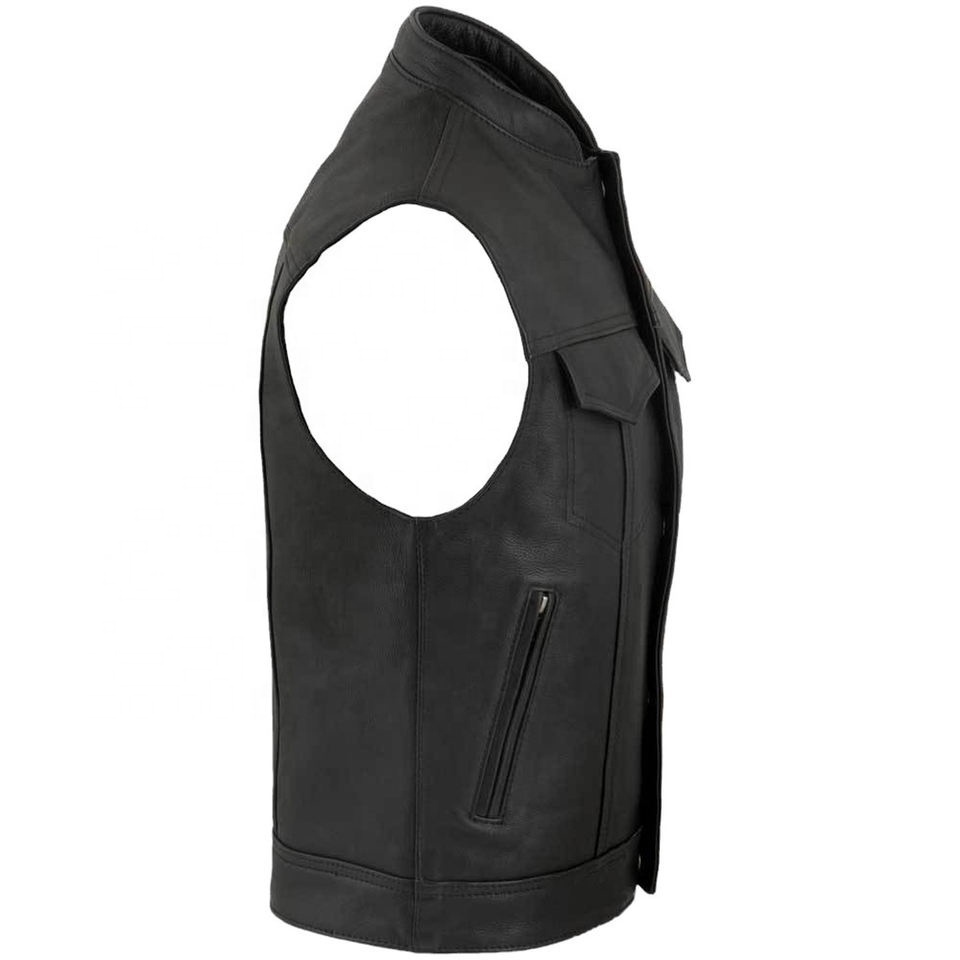 Latest Design OEM 100% Top High Quality Men Leather Vest Latest Design Bike Leather Vest For Men For Adults