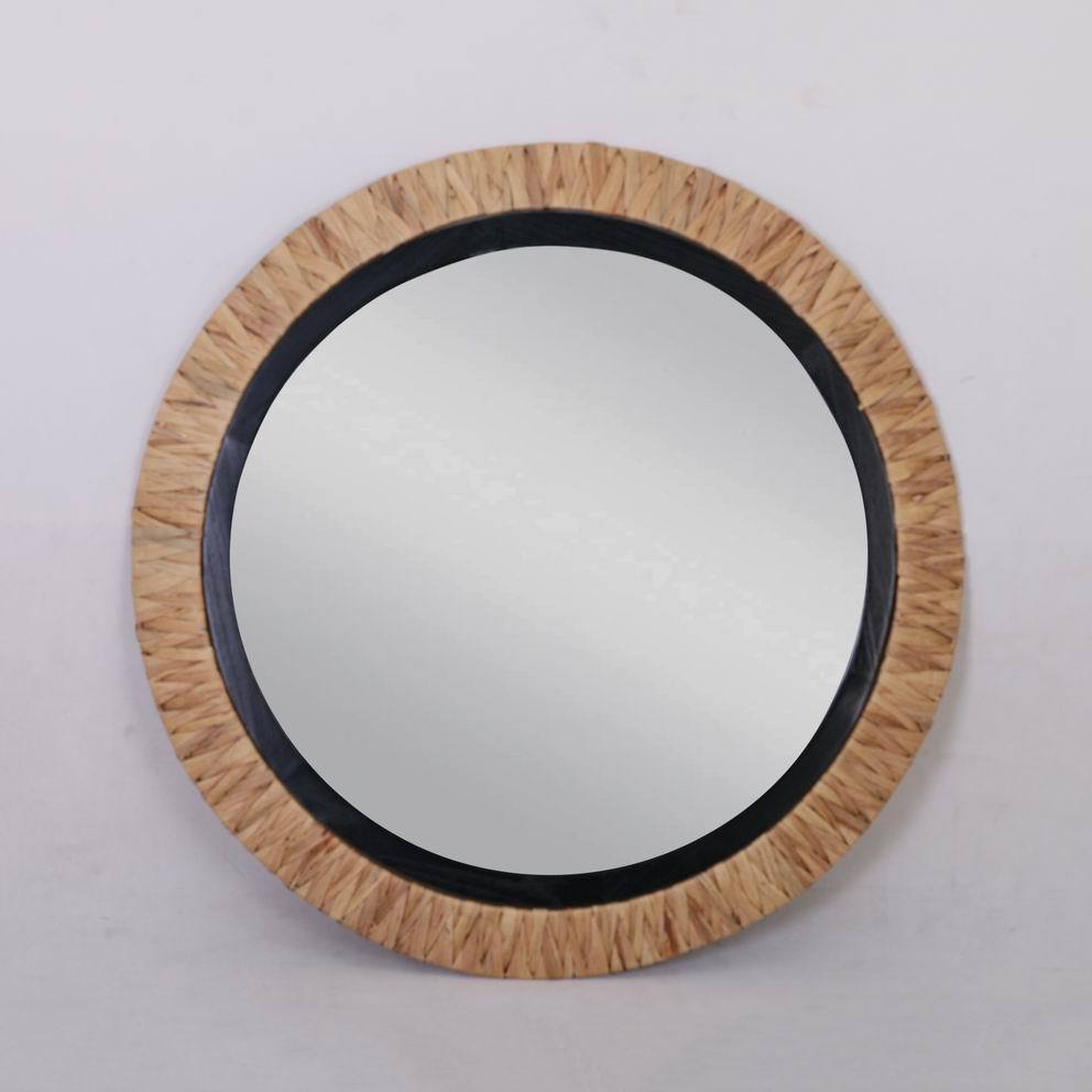 Round Hand-woven Mirror Water Hyacinth Trim Exquisite Luxury Bathroom Hanging Wall With Light Mirror Makeup Vanity Mirror