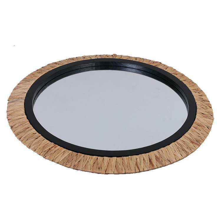 Round Hand-woven Mirror Water Hyacinth Trim Exquisite Luxury Bathroom Hanging Wall With Light Mirror Makeup Vanity Mirror