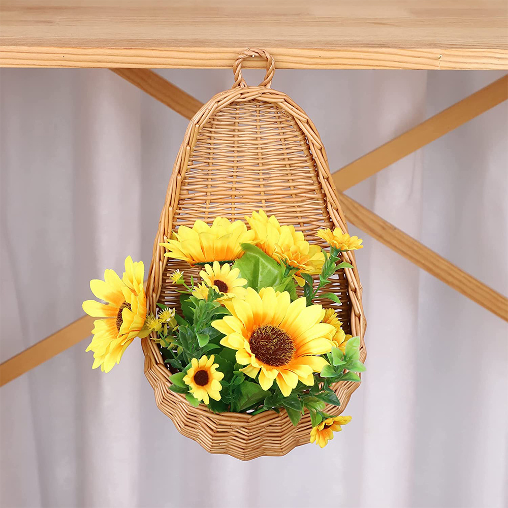 Small Front Door Handmade Woven Wall Hanging Basket Decor Wicker Hanging Flower Basket for Garden Farmhouse safe use