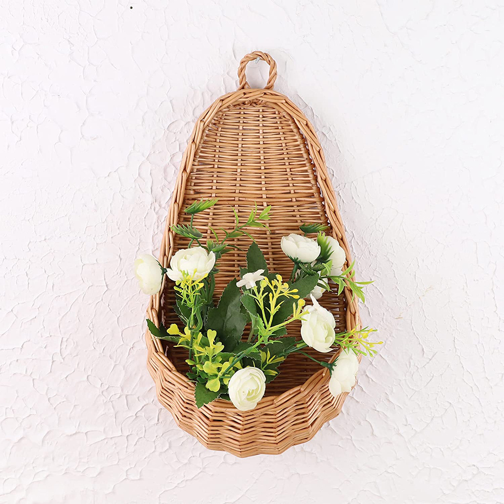 Small Front Door Handmade Woven Wall Hanging Basket Decor Wicker Hanging Flower Basket for Garden Farmhouse safe use