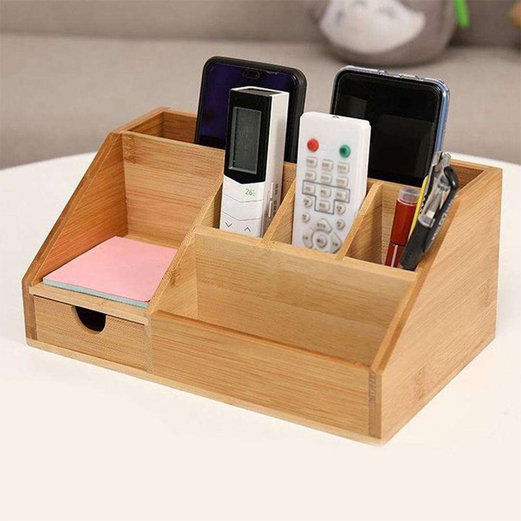 Large-Capacity Office Stationery Storage Box Multifunctional Custom Bamboo Desktop Organizer For Home Office Supplies