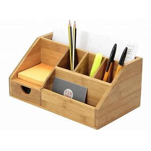 Large-Capacity Office Stationery Storage Box Multifunctional Custom Bamboo Desktop Organizer For Home Office Supplies