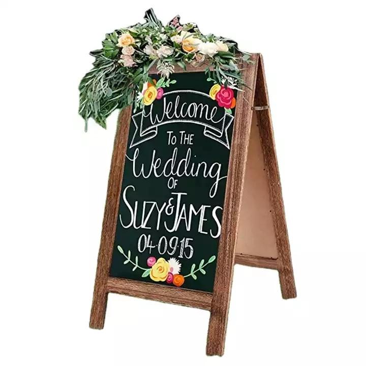 Freestanding Country Rustic Style Wooden Chalkboard Memu Message Memo Sign Sidewalk A-Frame Double Sides Wooden Blackboard