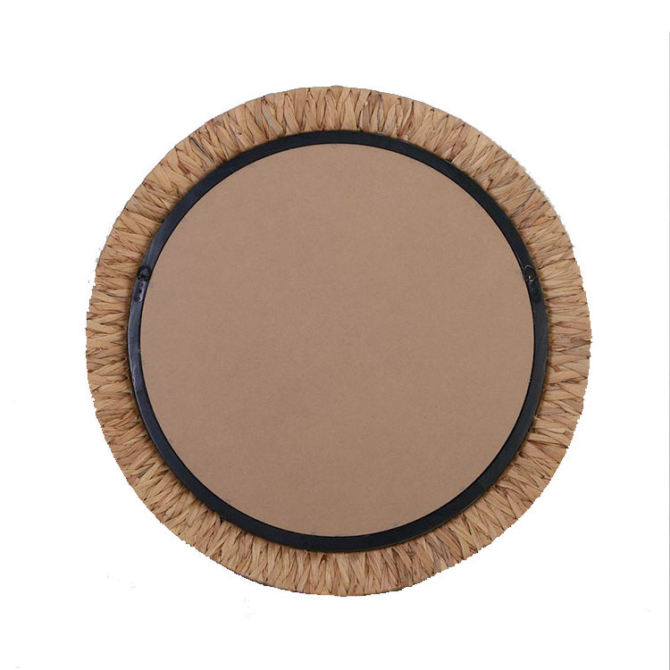 Round Hand-woven Mirror Water Hyacinth Trim Exquisite Luxury Bathroom Hanging Wall With Light Mirror Makeup Vanity Mirror