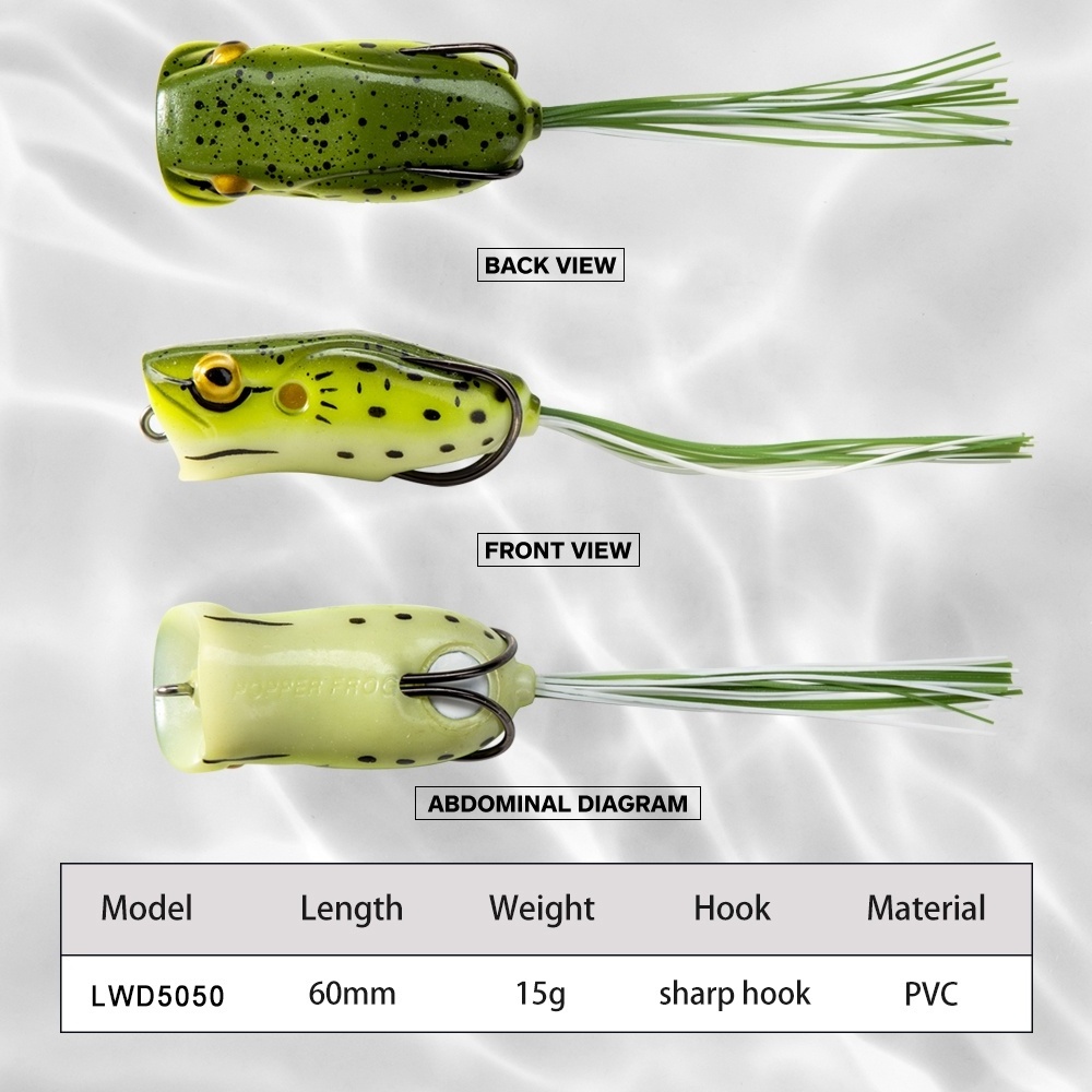 Hunthouse artificial rubber jump frog fishing lures 60mm soft bait hollow body rubber frog lure with double hook