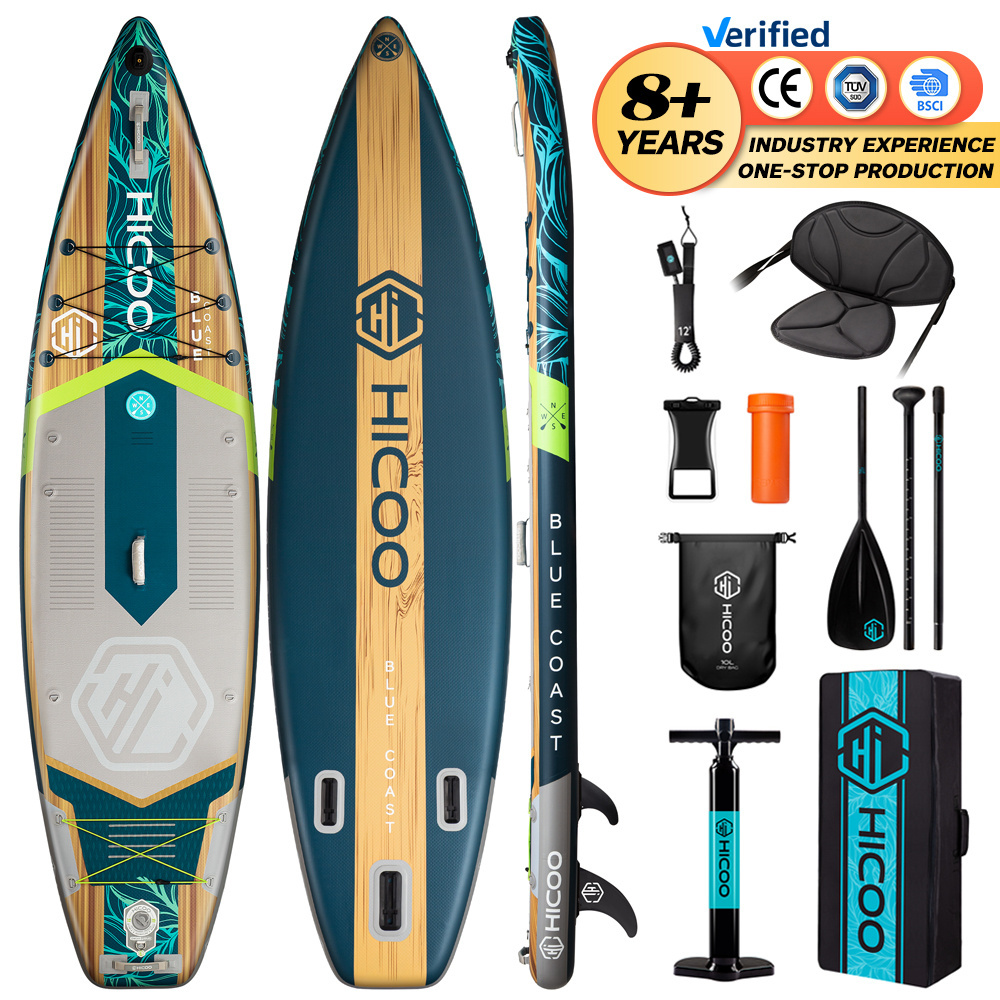 HICOO Widened Race Pro Stand Up Paddle Board OEM Wood Grain Inflatable SUP Board 11'6''*34