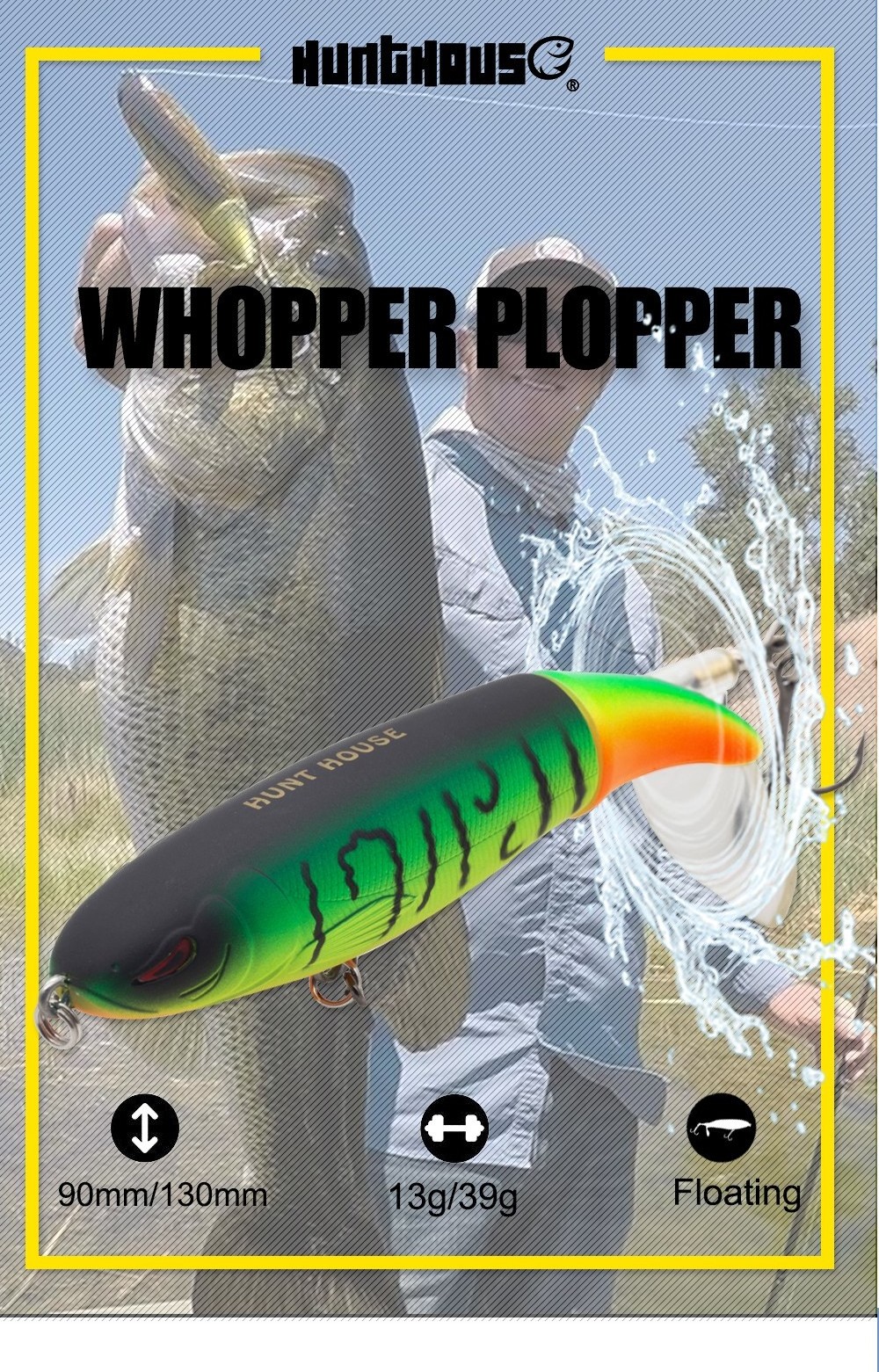 hunt house Wholesale Fishing Lure Artificial Bait 9cm 11cm Hard Plopper Soft Rotating Tail Topwater Whopper Popper